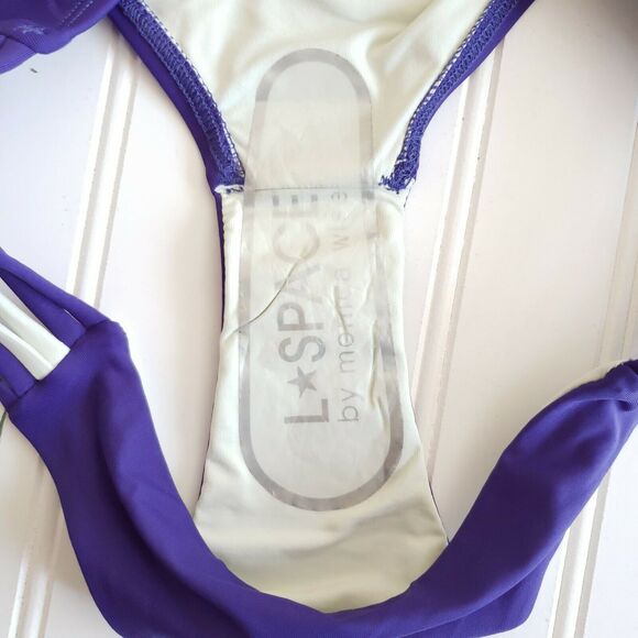 L*SPACE Oasis two tone full cut hipster strappy bikini bottoms sapphire Sz S NEW - Picture 6 of 8
